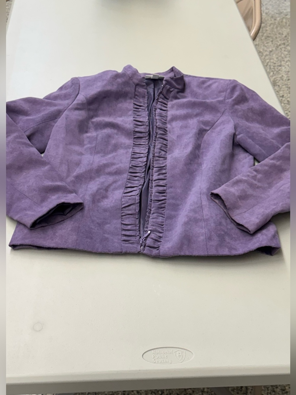 dressbarn Lavender Suede Ruffle-Front Blazer coat business top
